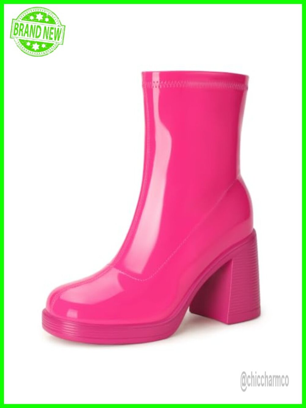 Platform Gogo Ankle Boots Chunky Heel Square Toe Booties Side Zip